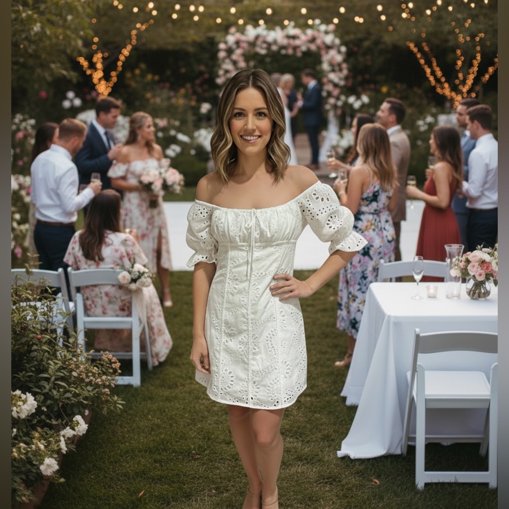 NWT Lush white eyelet cotton lined mini dress. Size small